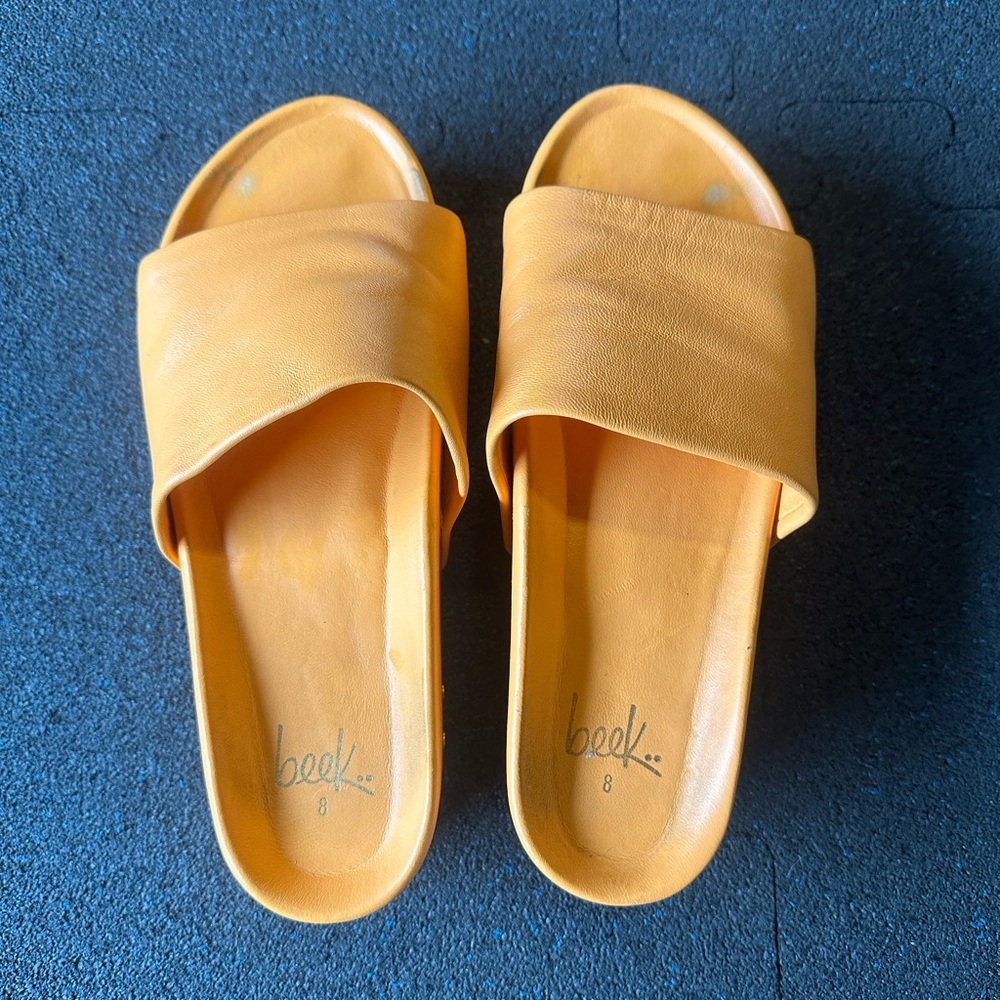 beek Orange Wedge Sandals Minimalist Design